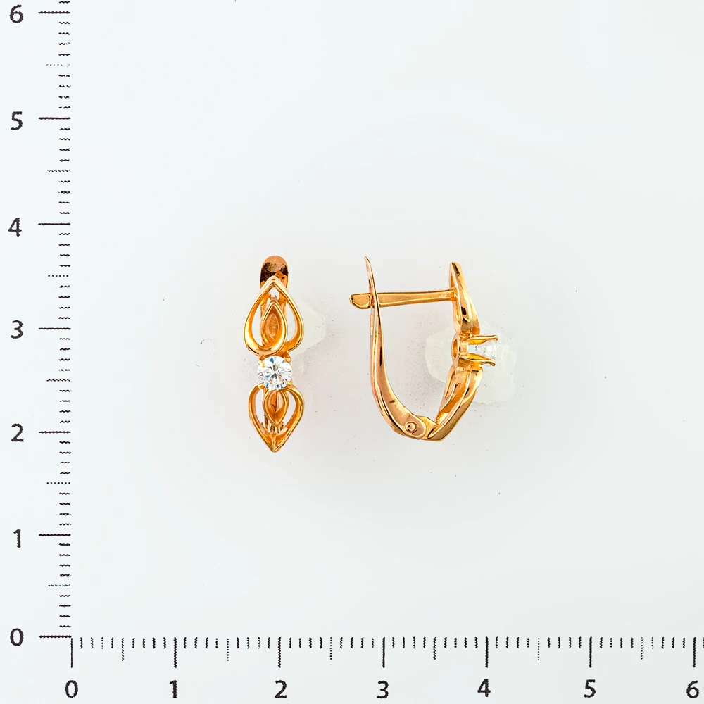 Серьги с фианитом из красного золота 585 пробы