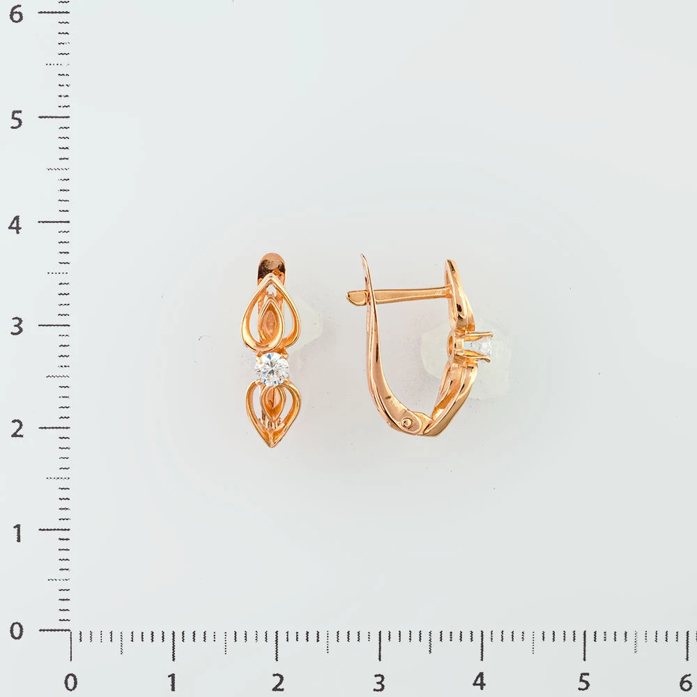 Серьги с фианитом из красного золота 585 пробы