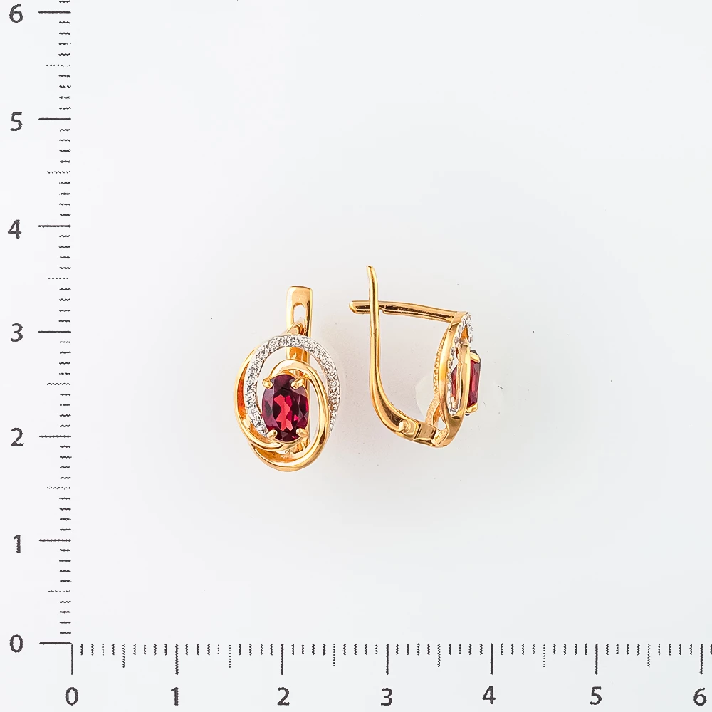 Серьги с гранатом из красного золота 585 пробы