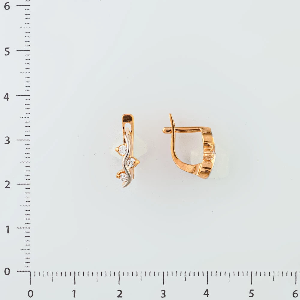 Серьги с фианитом из красного золота 585 пробы