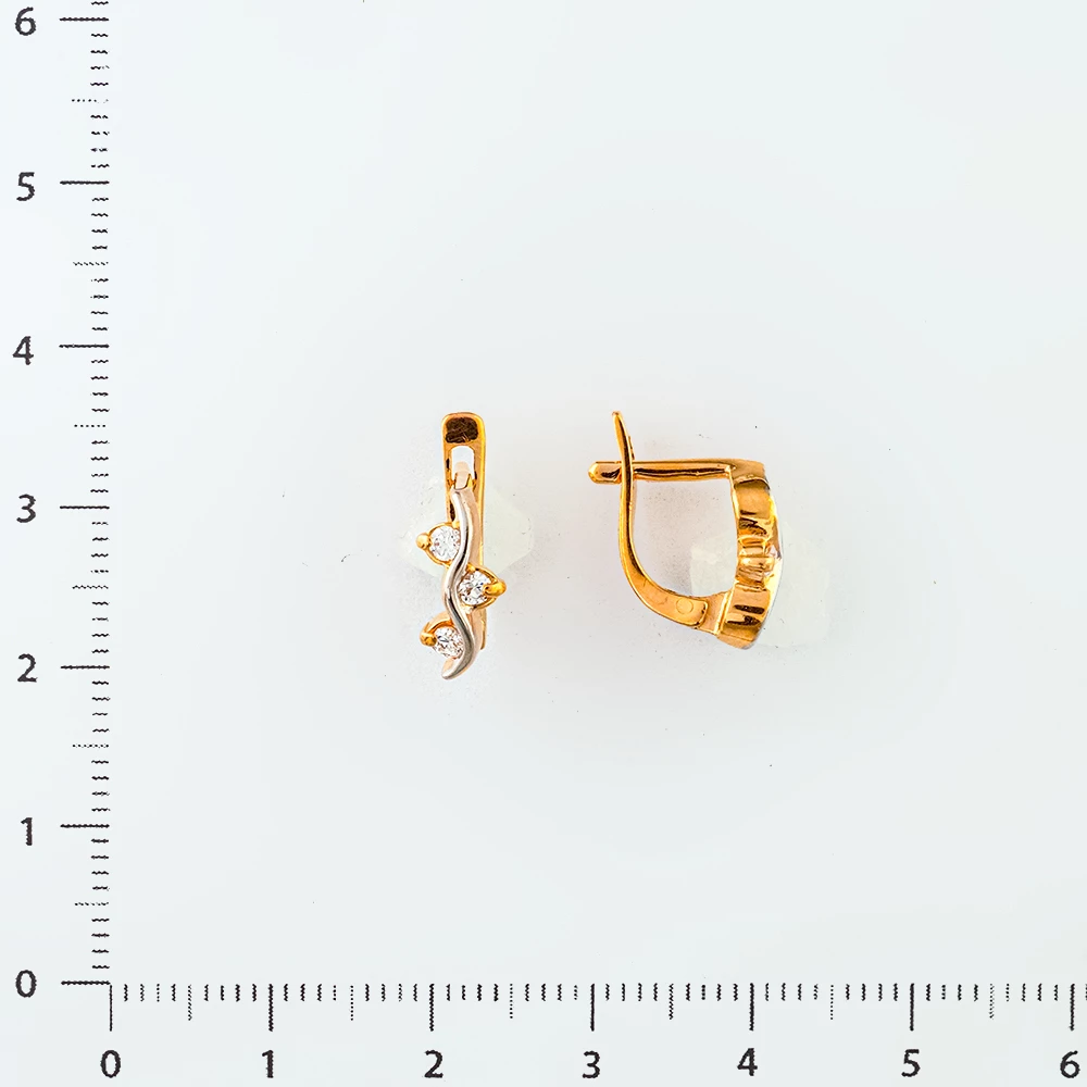 Серьги с фианитом из красного золота 585 пробы