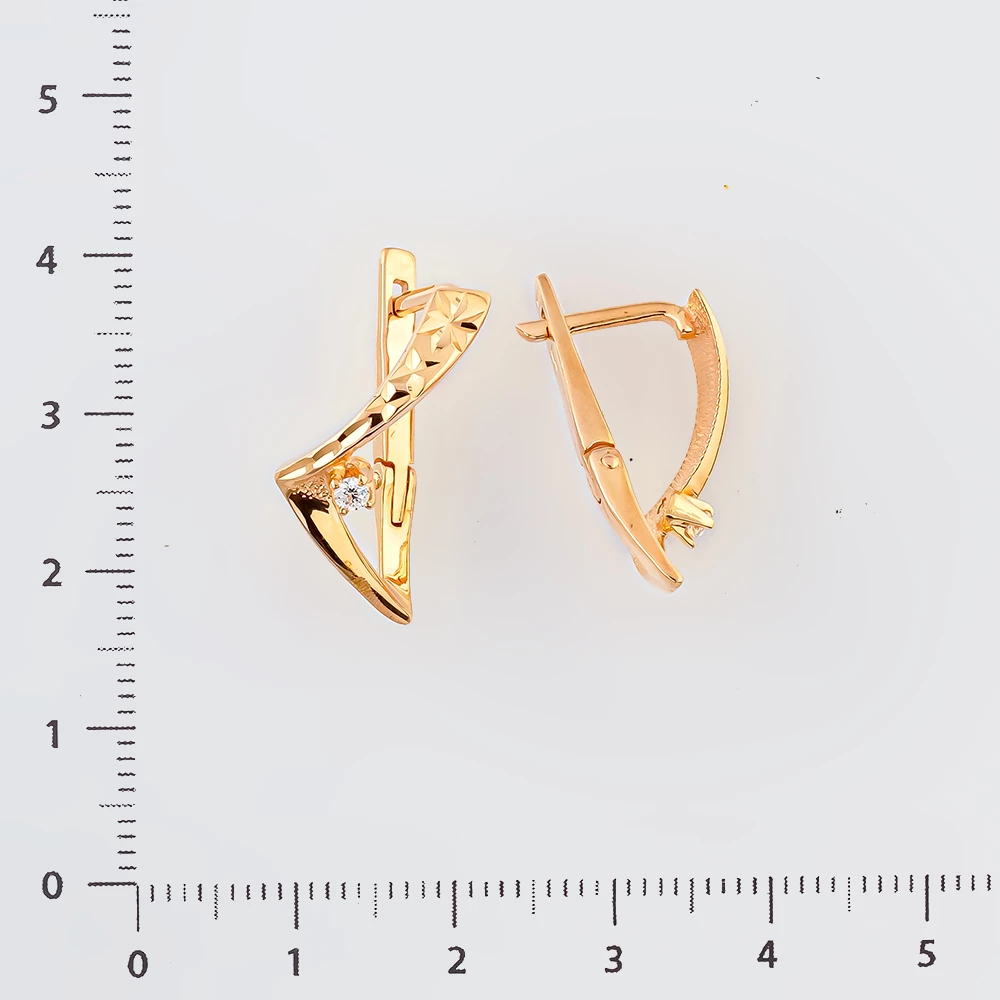 Серьги с фианитом из красного золота 585 пробы