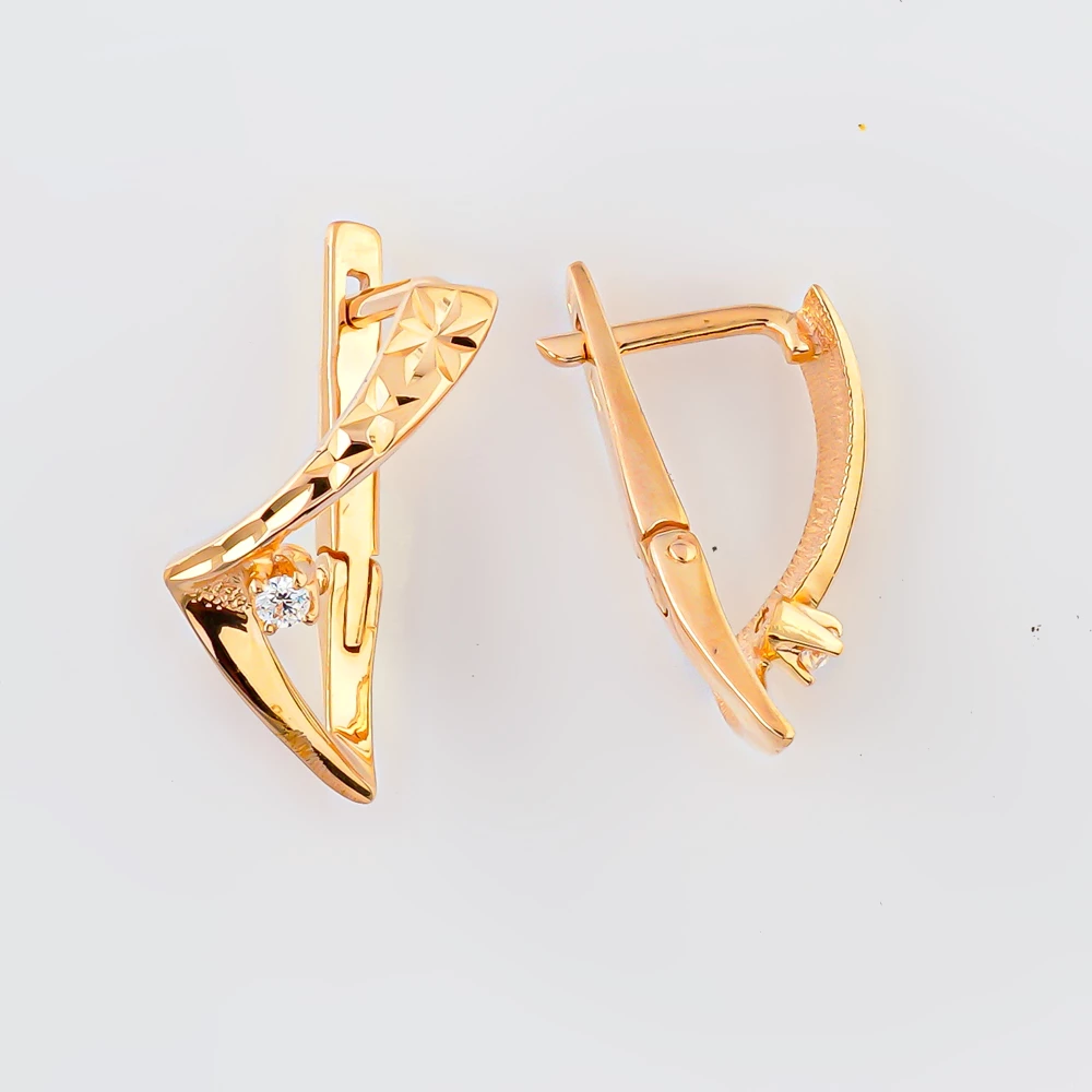 Серьги с фианитом из красного золота 585 пробы