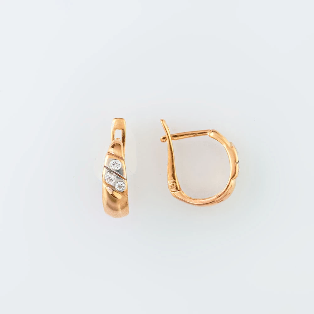 Серьги с фианитом из красного золота 585 пробы