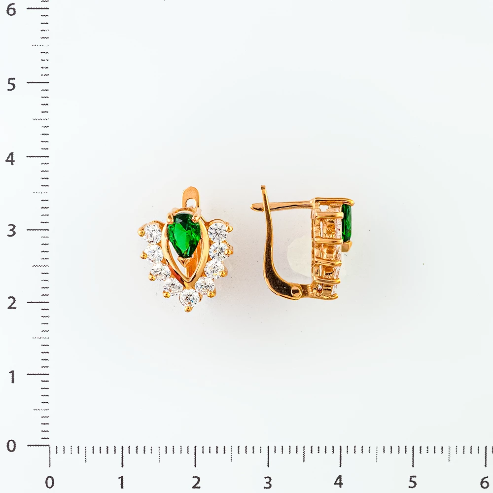 Серьги с фианитом из красного золота 585 пробы