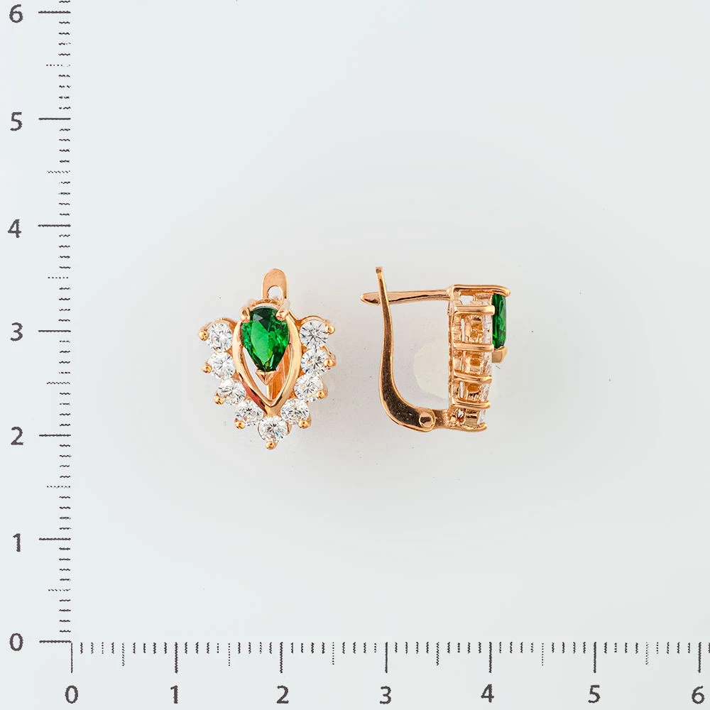 Серьги с фианитом из красного золота 585 пробы