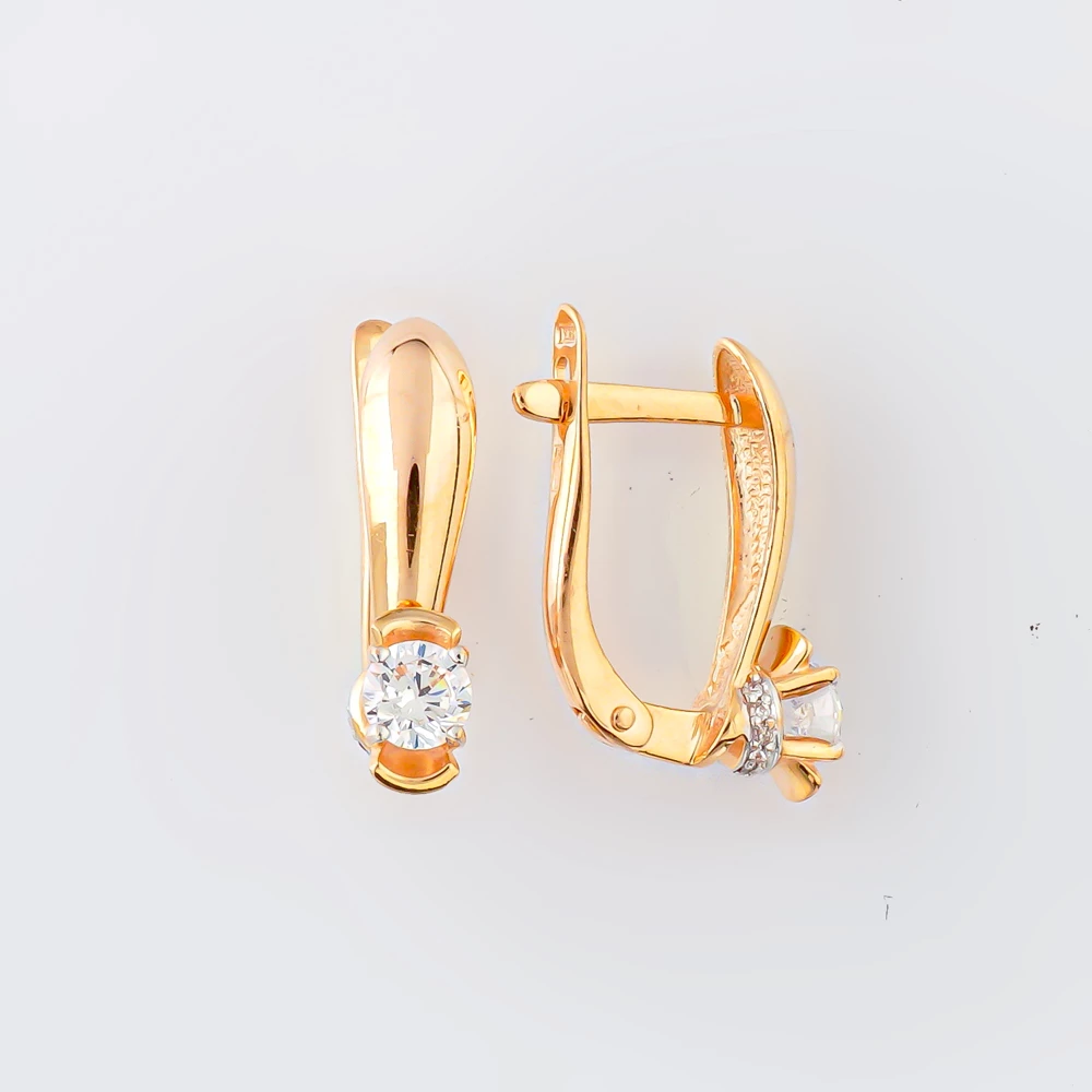 Серьги с фианитом из красного золота 585 пробы