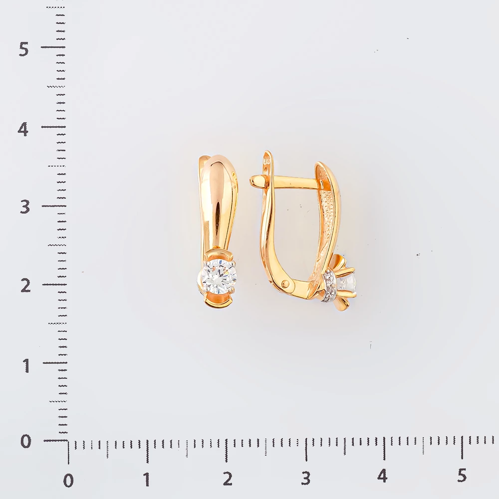 Серьги с фианитом из красного золота 585 пробы