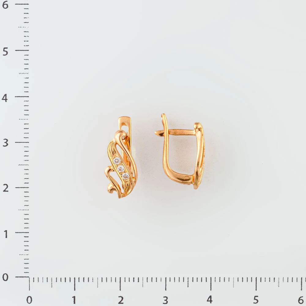 Серьги с фианитом из красного золота 585 пробы