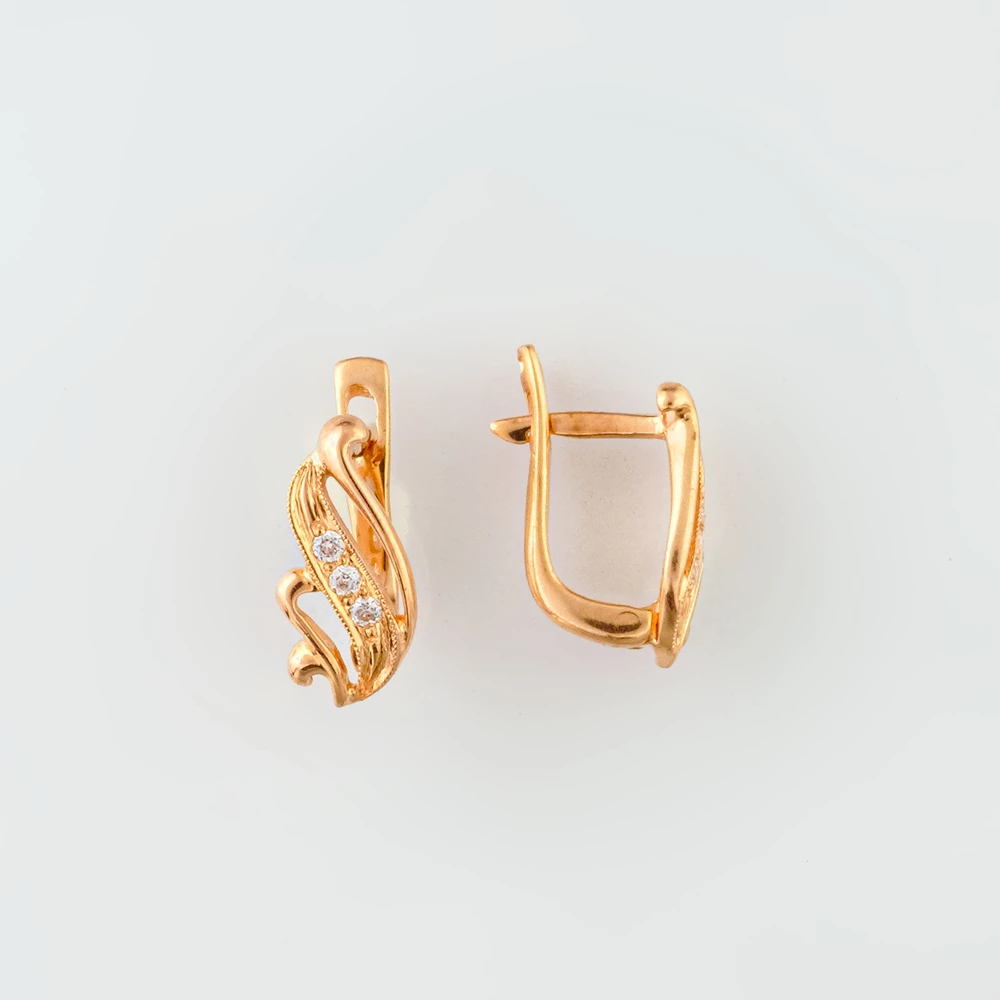 Серьги с фианитом из красного золота 585 пробы