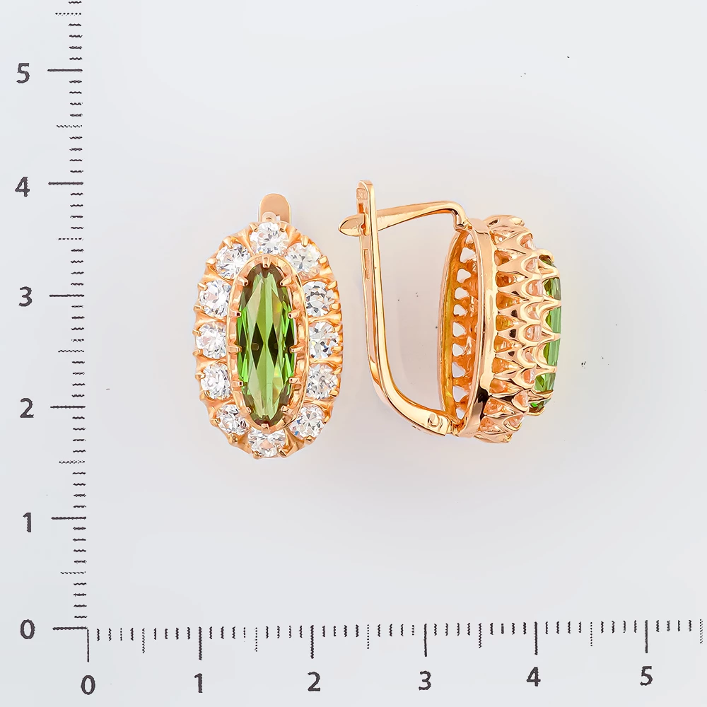 Серьги с фианитом из красного золота 585 пробы