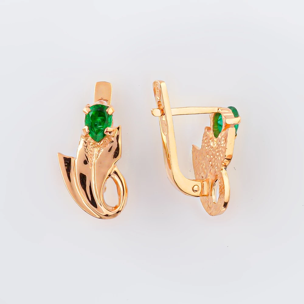 Серьги с изумрудом из красного золота 585 пробы