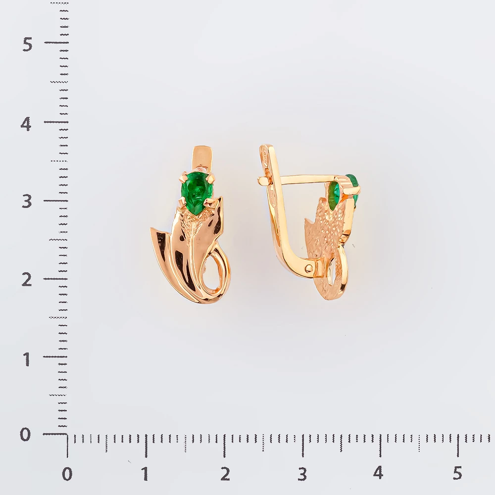 Серьги с изумрудом из красного золота 585 пробы
