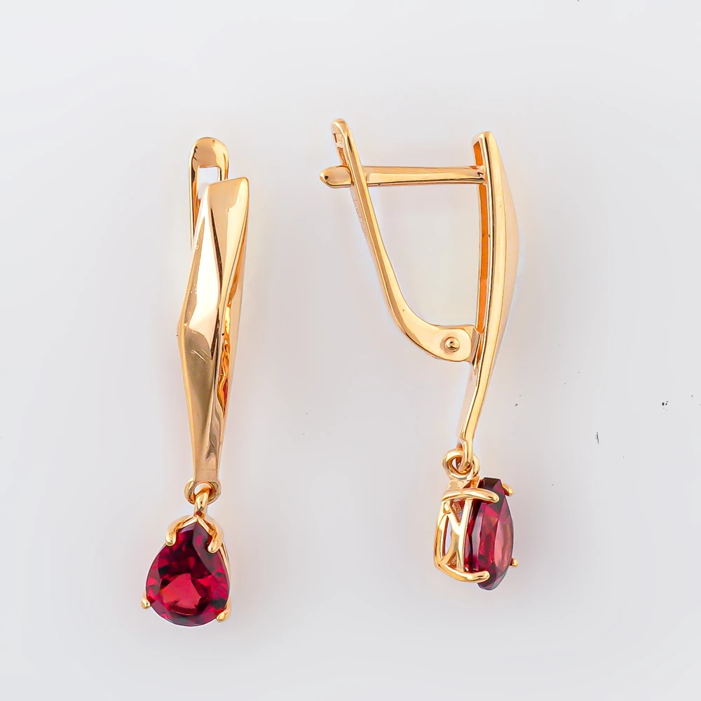 Серьги с гранатом из красного золота 585 пробы