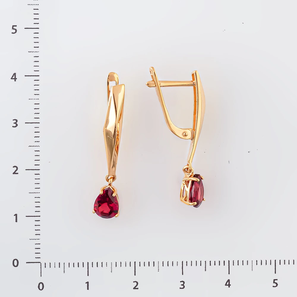 Серьги с гранатом из красного золота 585 пробы