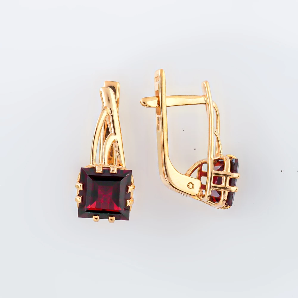 Серьги с гранатом из красного золота 585 пробы