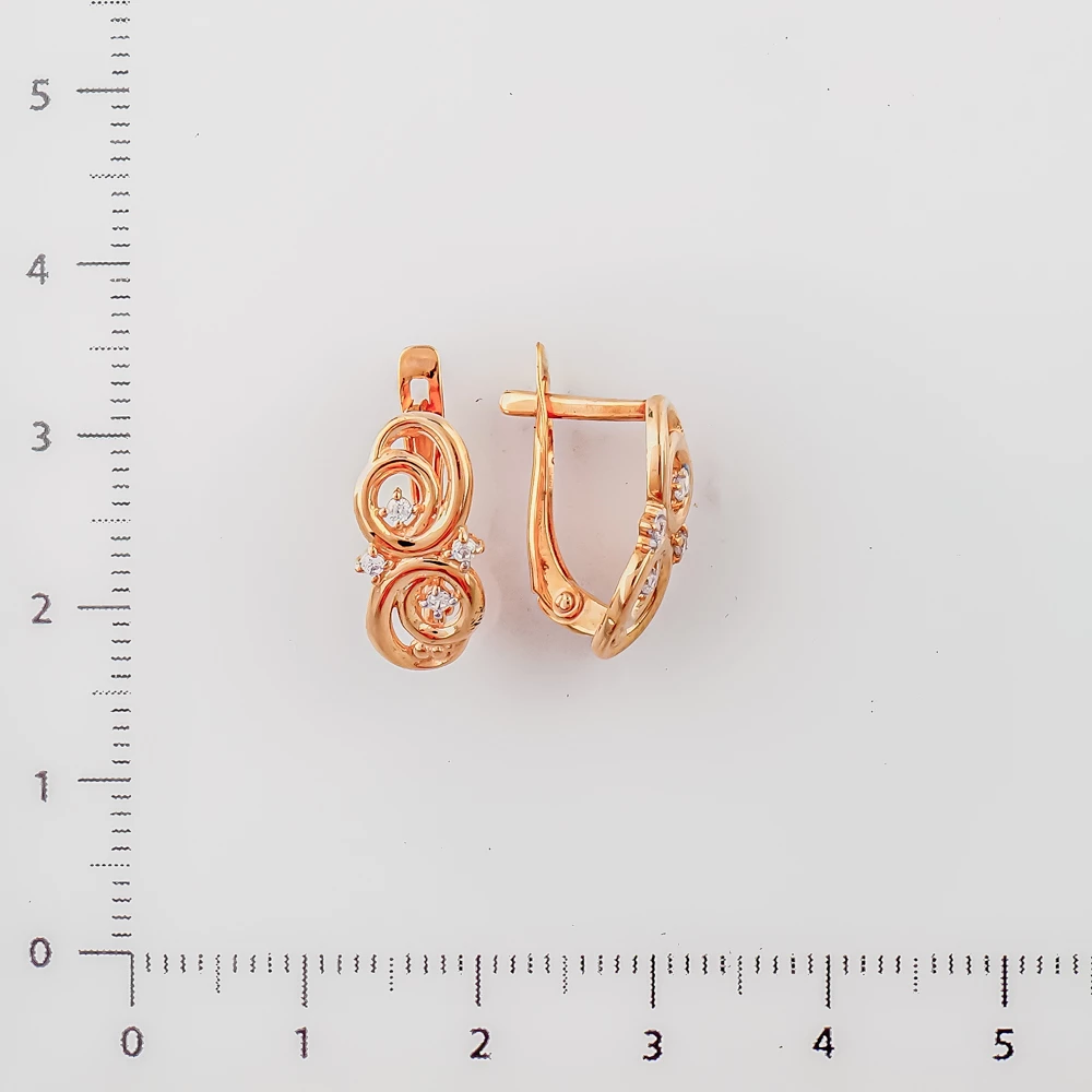 Серьги с фианитом из красного золота 585 пробы