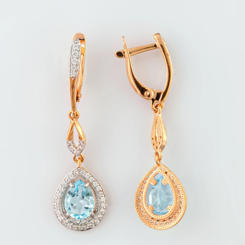 Серьги с топазом из красного золота 585 пробы