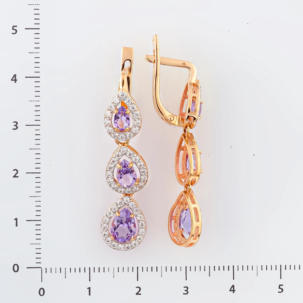Серьги с аметистом из красного золота 585 пробы