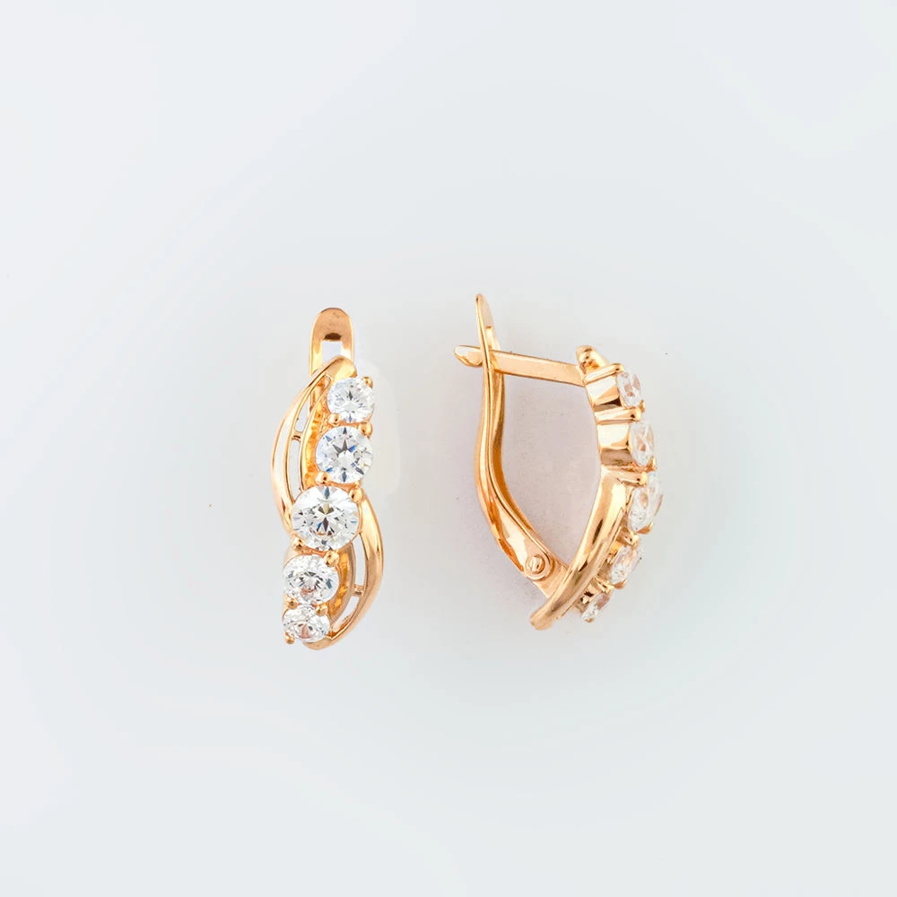 Серьги с фианитом из красного золота 585 пробы
