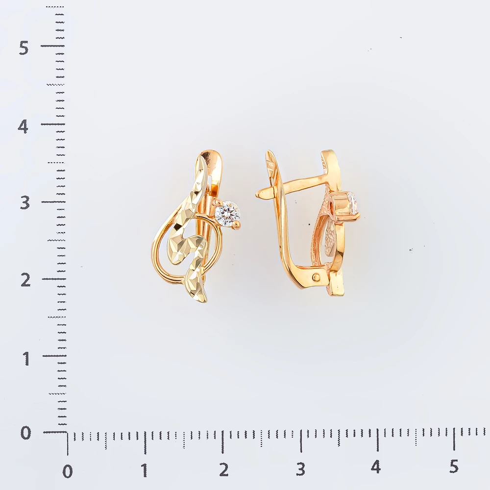 Серьги с фианитом из красного золота 585 пробы