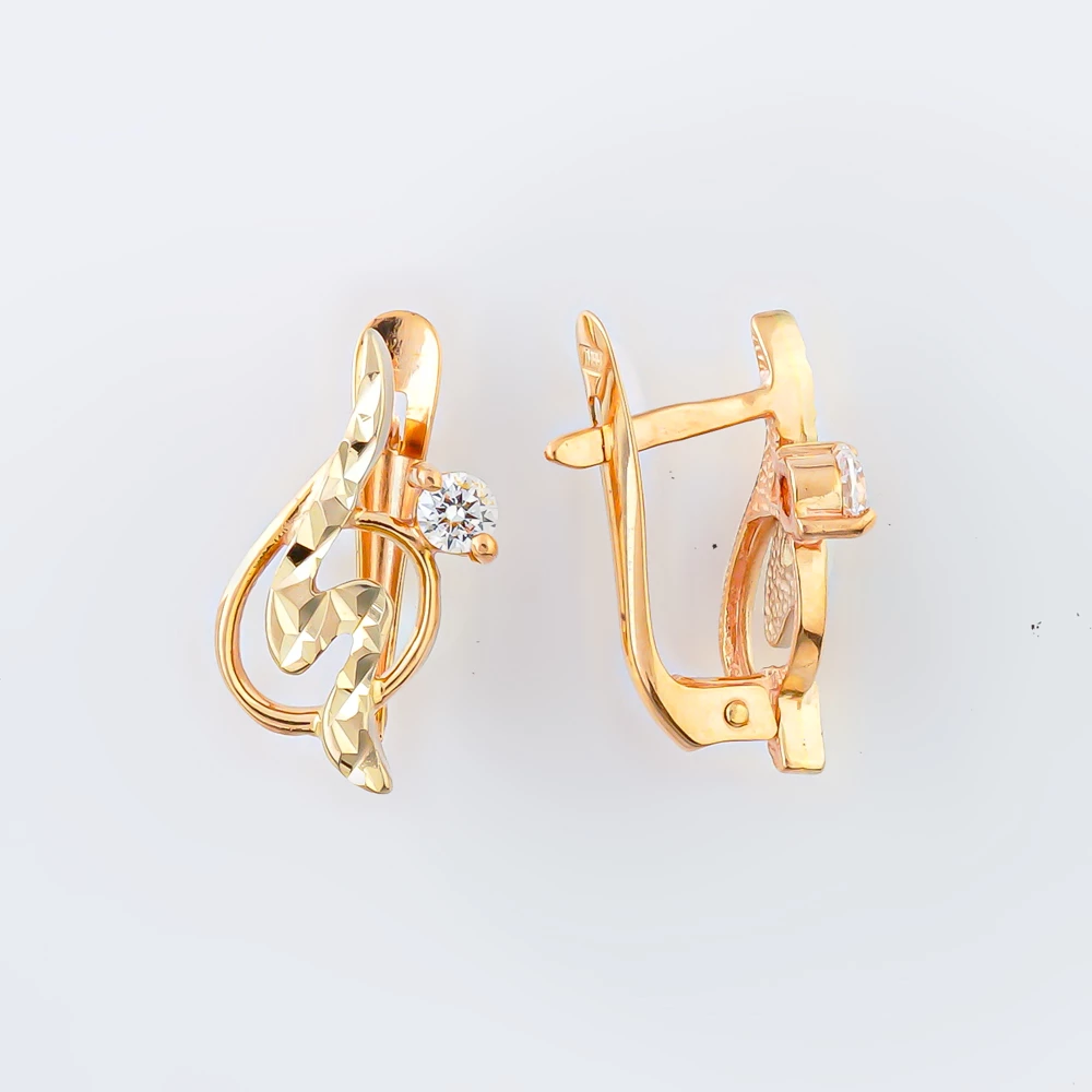 Серьги с фианитом из красного золота 585 пробы