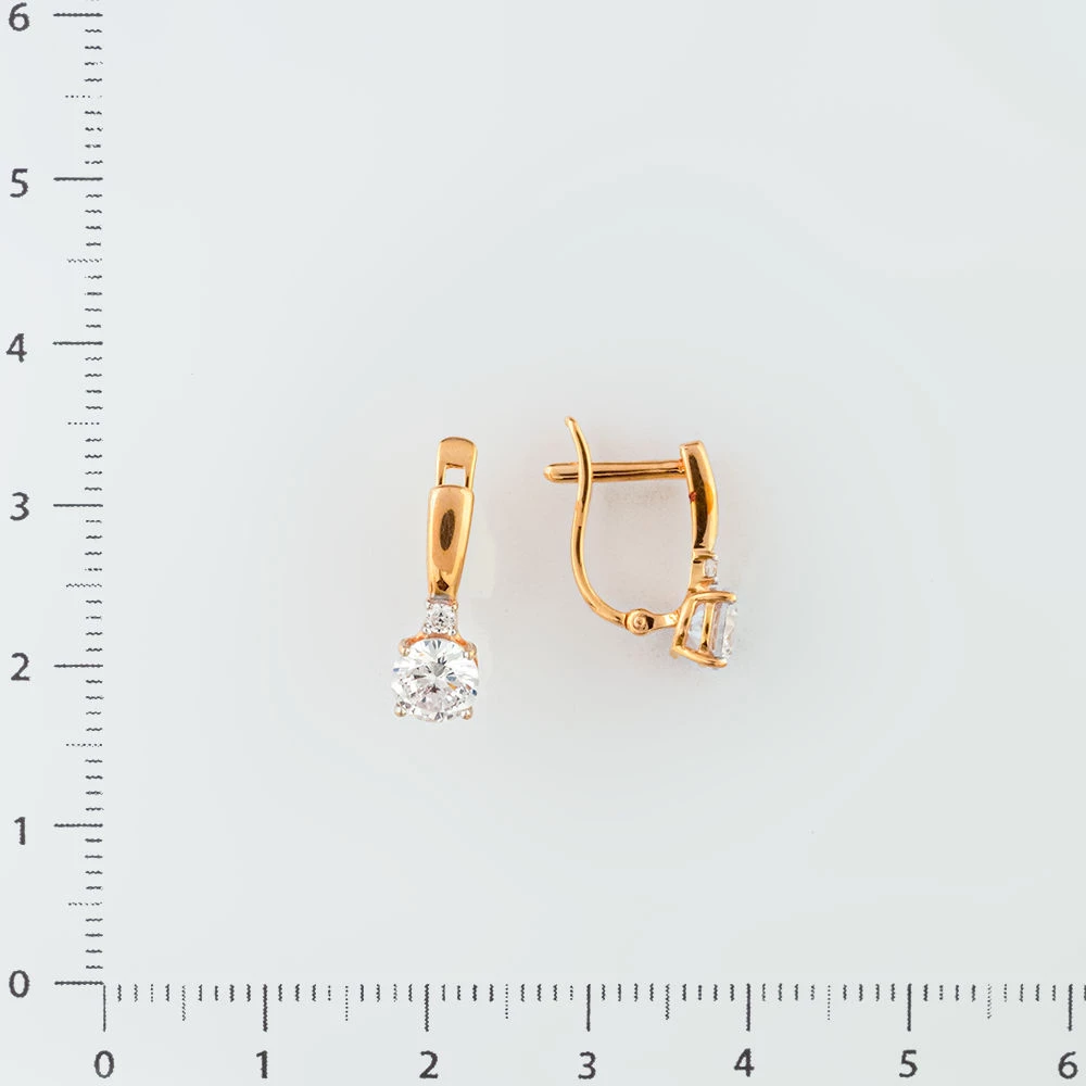 Серьги с фианитом из красного золота 585 пробы