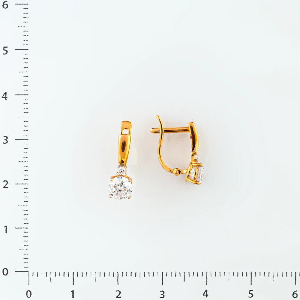 Серьги с фианитом из красного золота 585 пробы