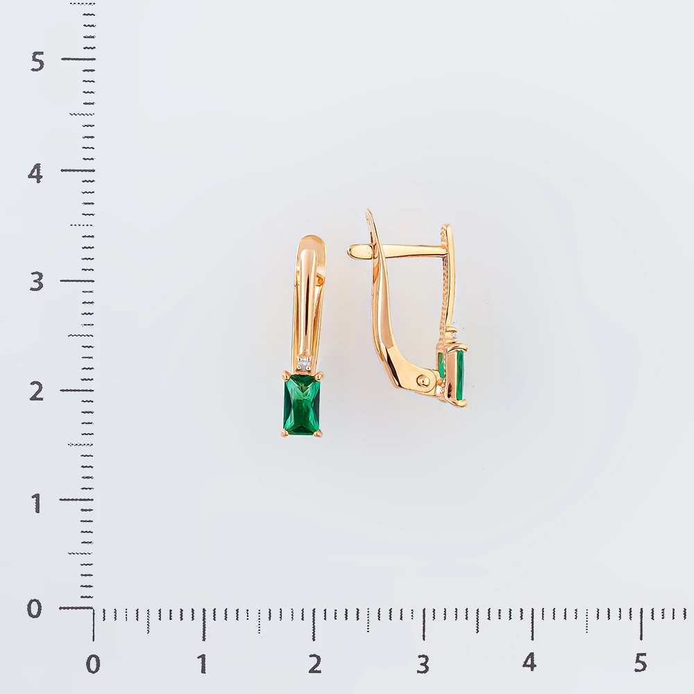 Серьги с изумрудом синтетическим из красного золота 585 пробы