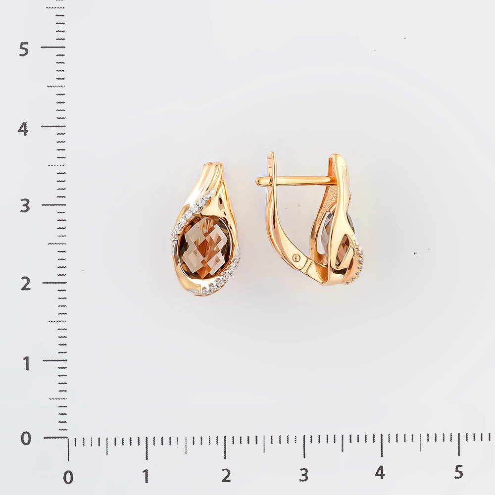 Серьги с раух-топазом из красного золота 585 пробы