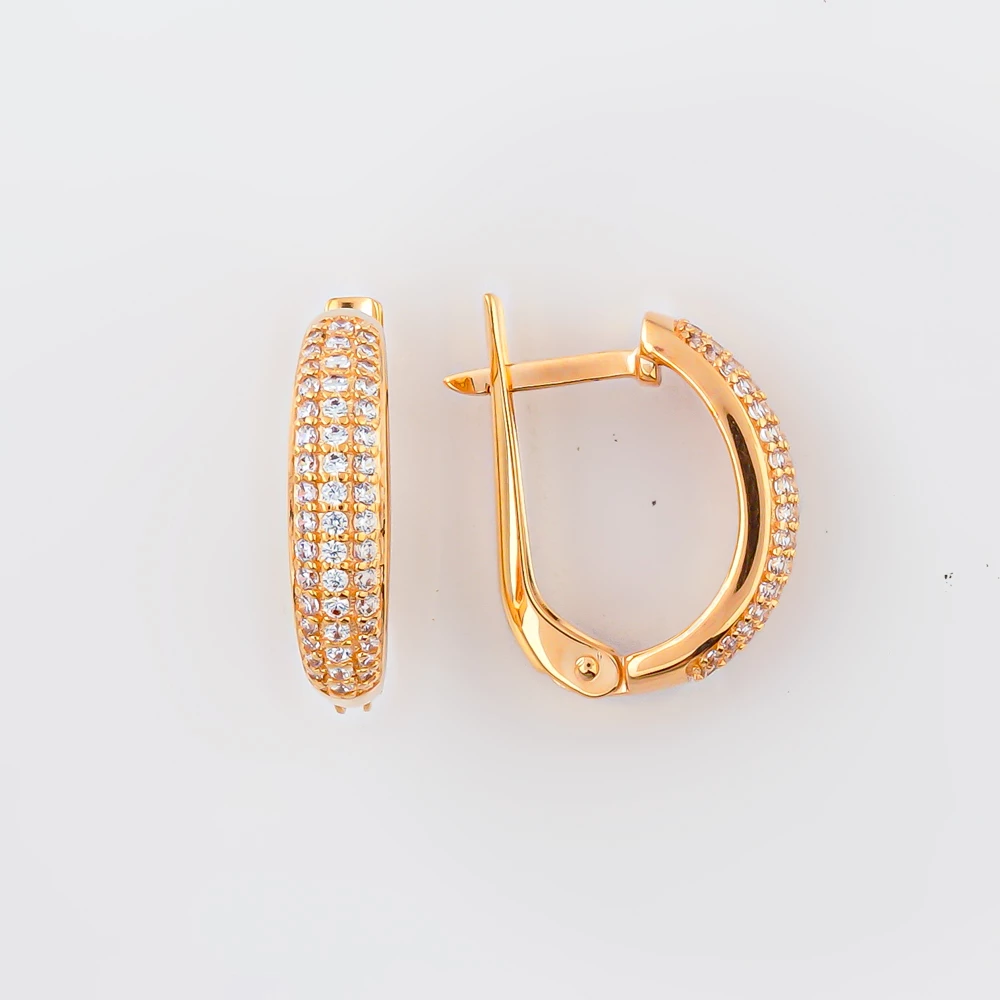 Серьги с фианитом из красного золота 585 пробы