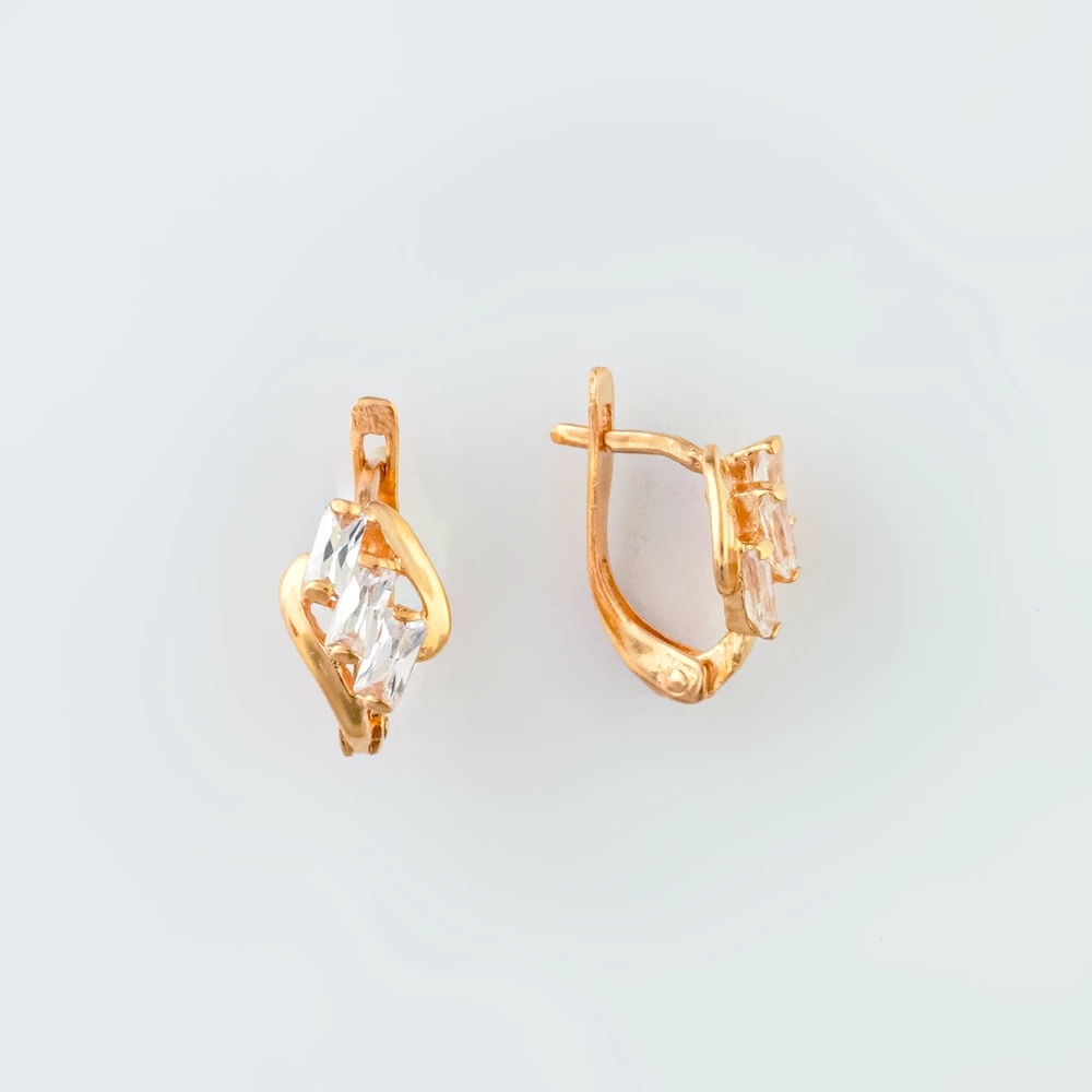 Серьги с фианитом из красного золота 585 пробы