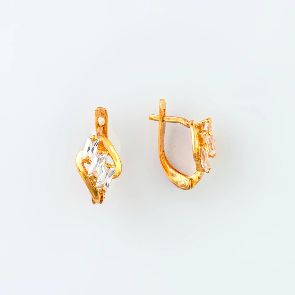 Серьги с фианитом из красного золота 585 пробы