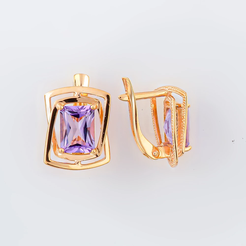 Серьги с аметистом из красного золота 585 пробы