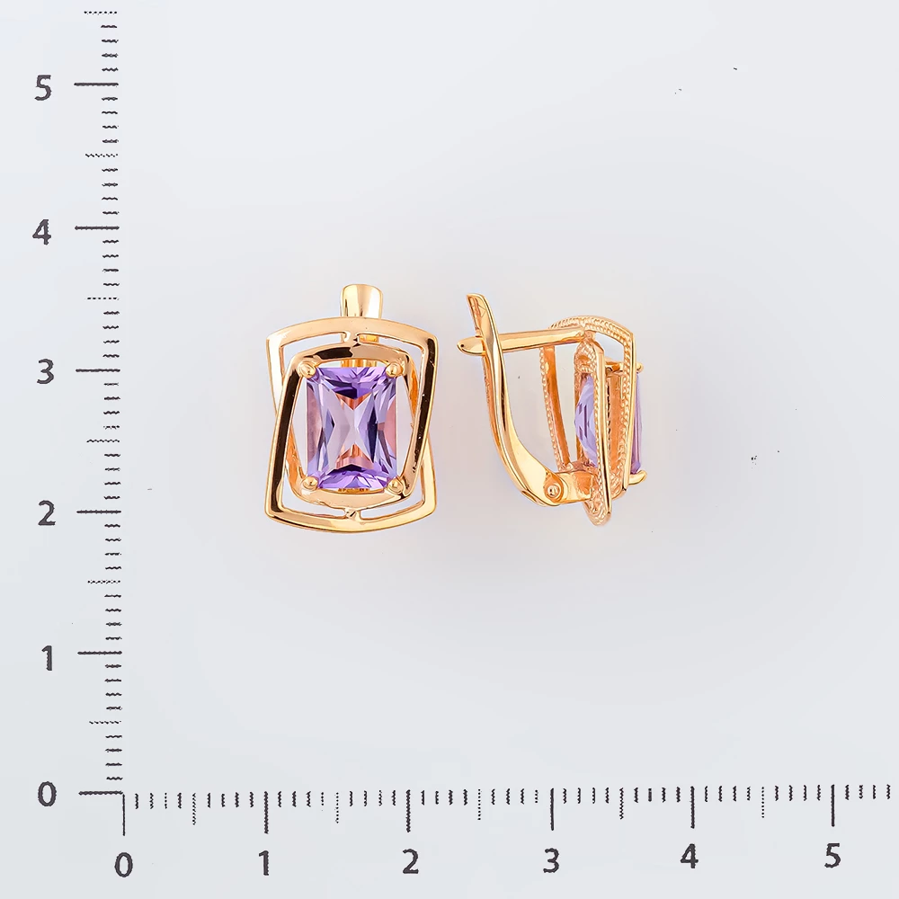 Серьги с аметистом из красного золота 585 пробы