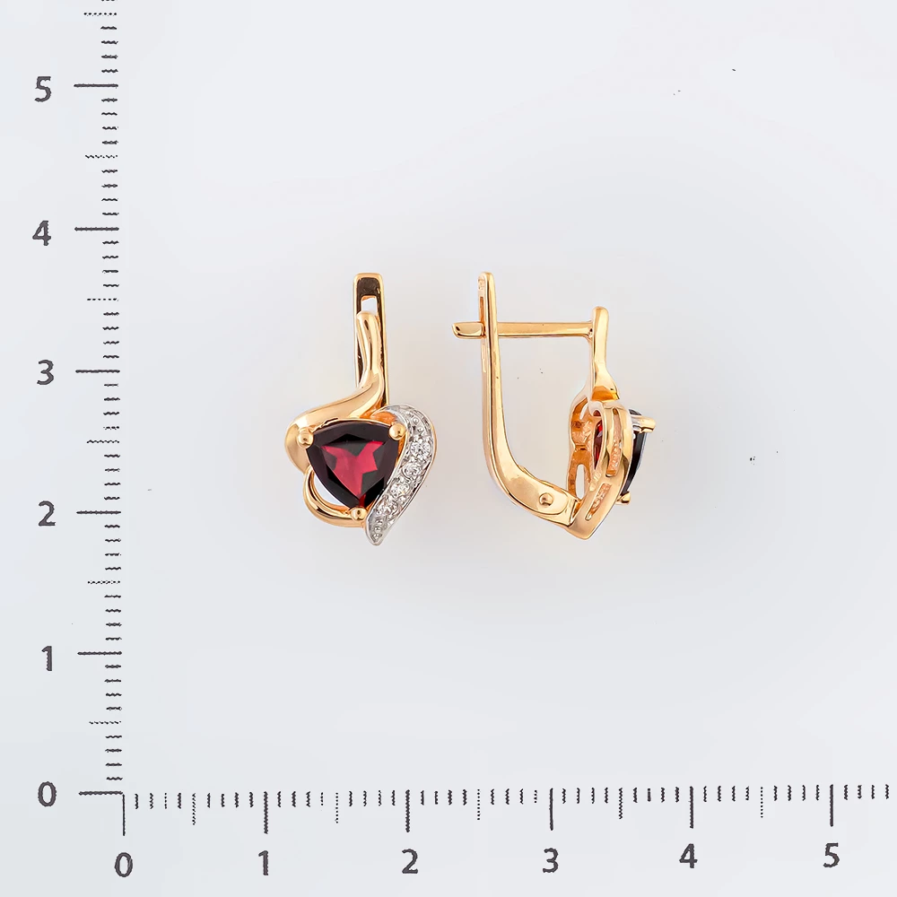 Серьги с гранатом из красного золота 585 пробы