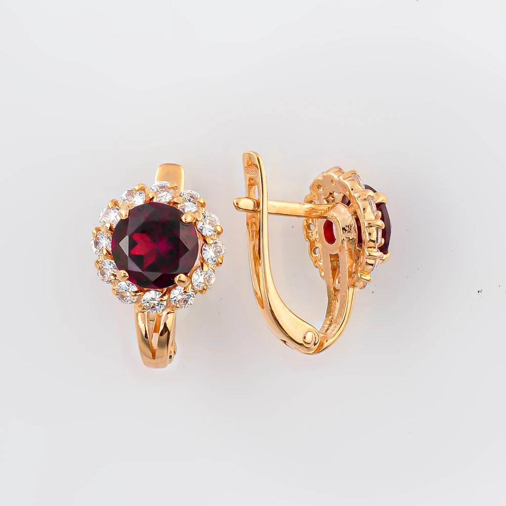 Серьги с гранатом из красного золота 585 пробы