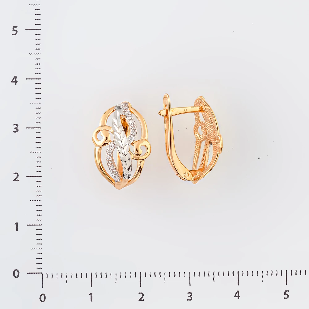 Серьги с фианитом из красного золота 585 пробы