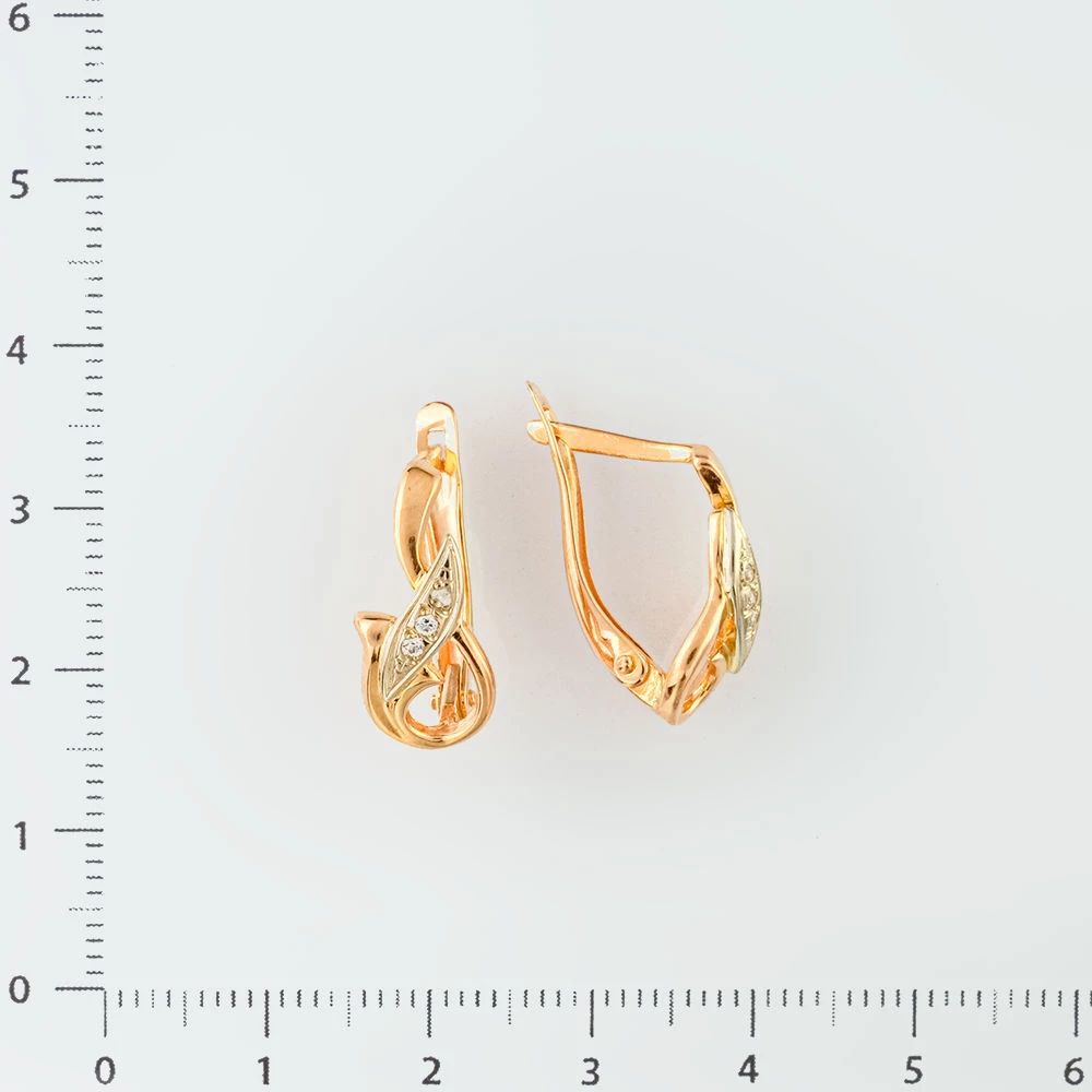 Серьги с фианитом из красного золота 585 пробы