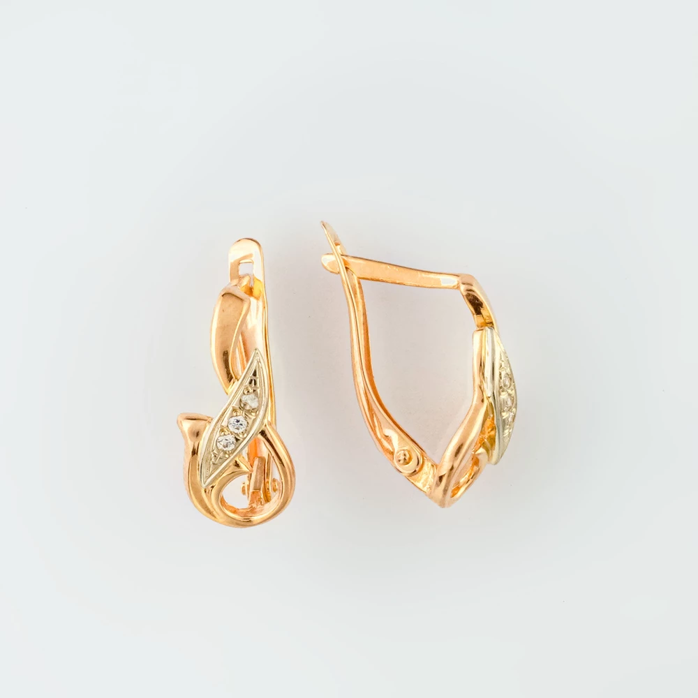 Серьги с фианитом из красного золота 585 пробы