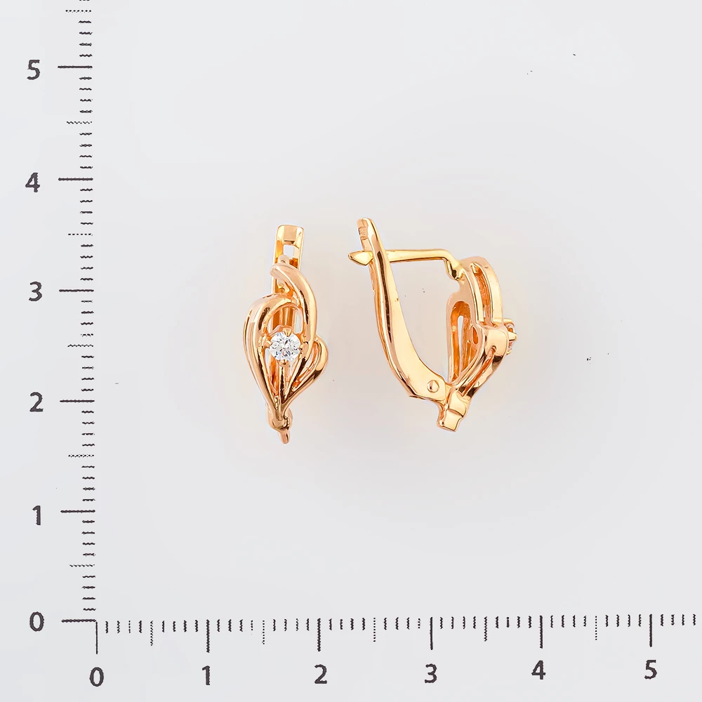 Серьги с фианитом из красного золота 585 пробы