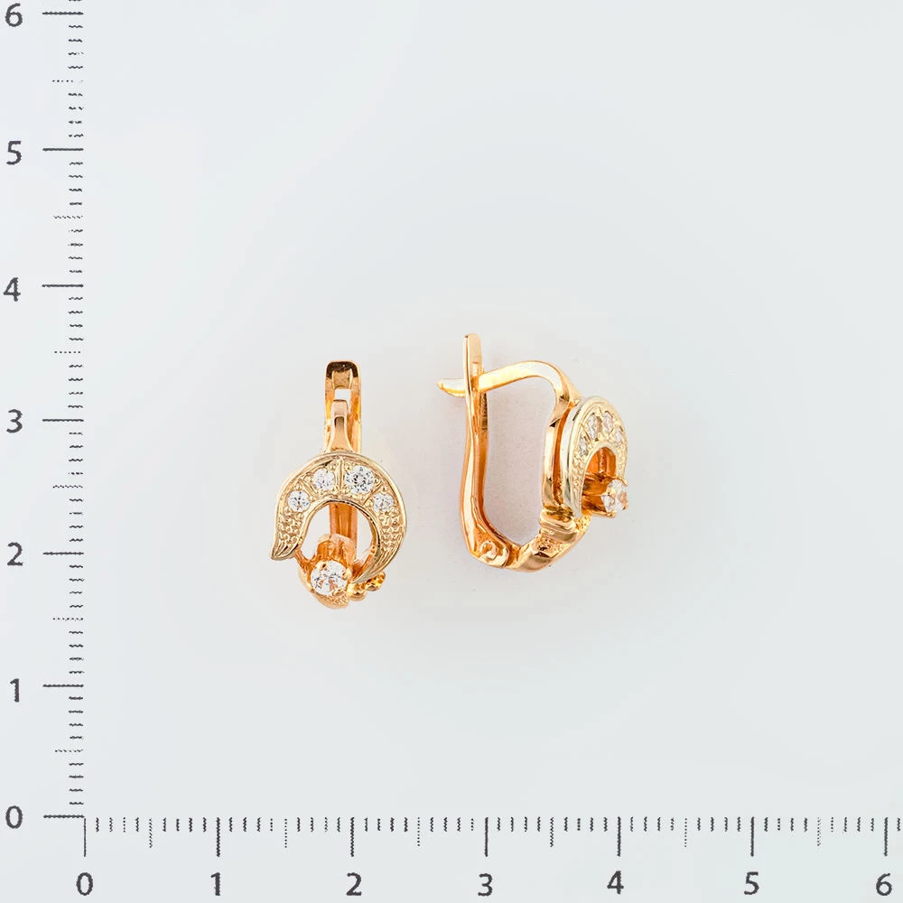 Серьги с фианитом из красного золота 585 пробы