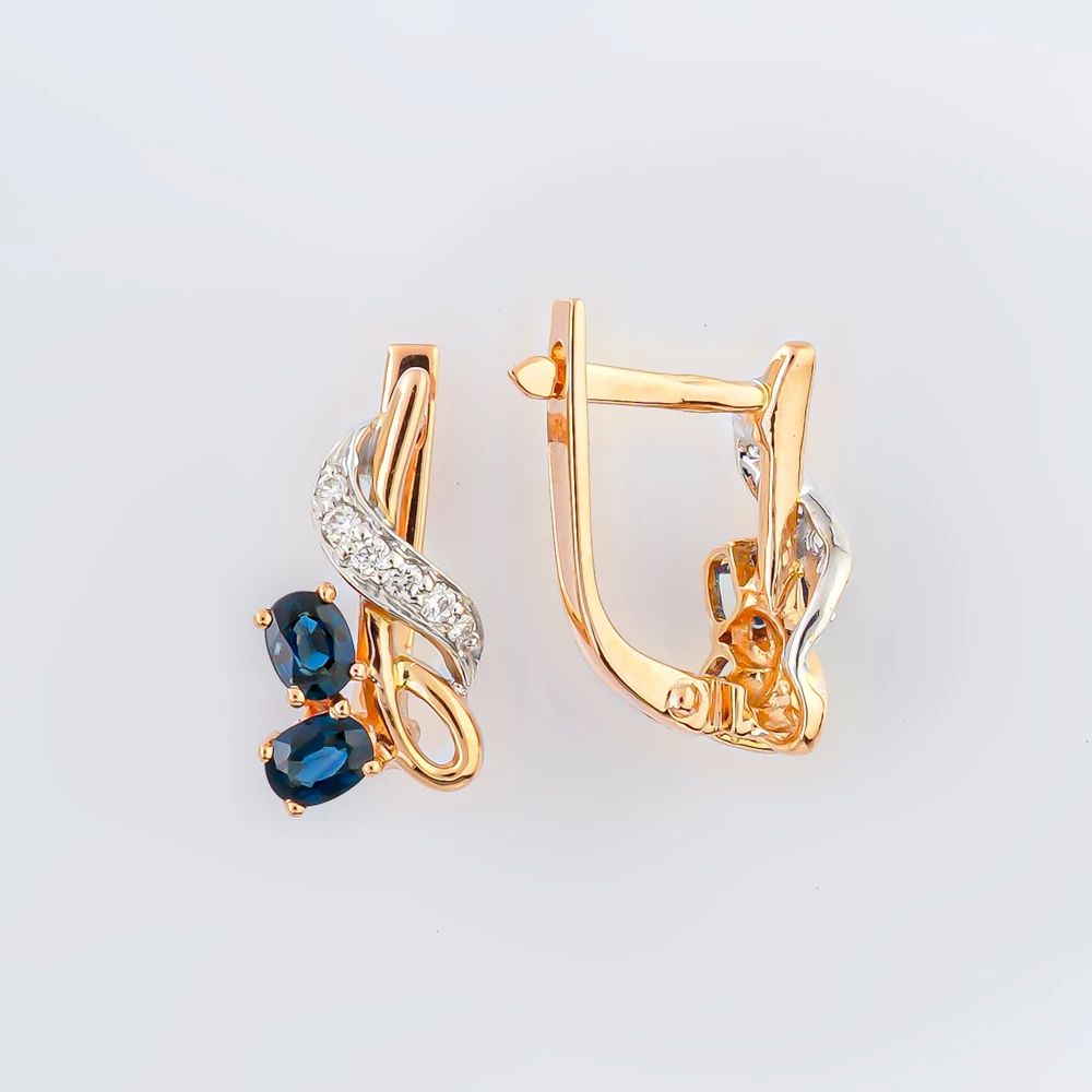 Серьги с сапфиром из красного золота 585 пробы