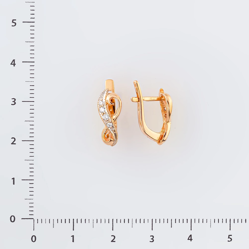 Серьги с фианитом из красного золота 585 пробы