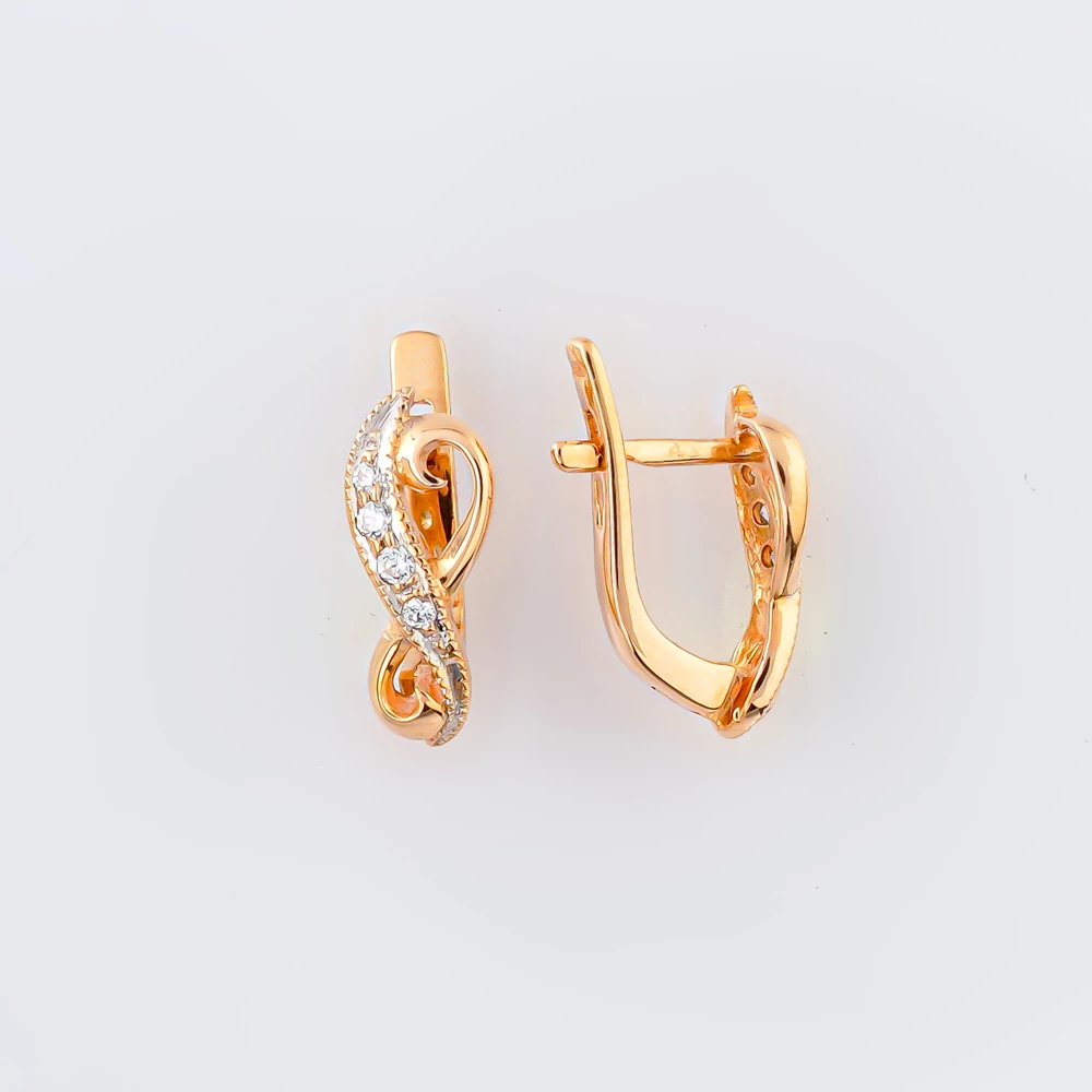Серьги с фианитом из красного золота 585 пробы