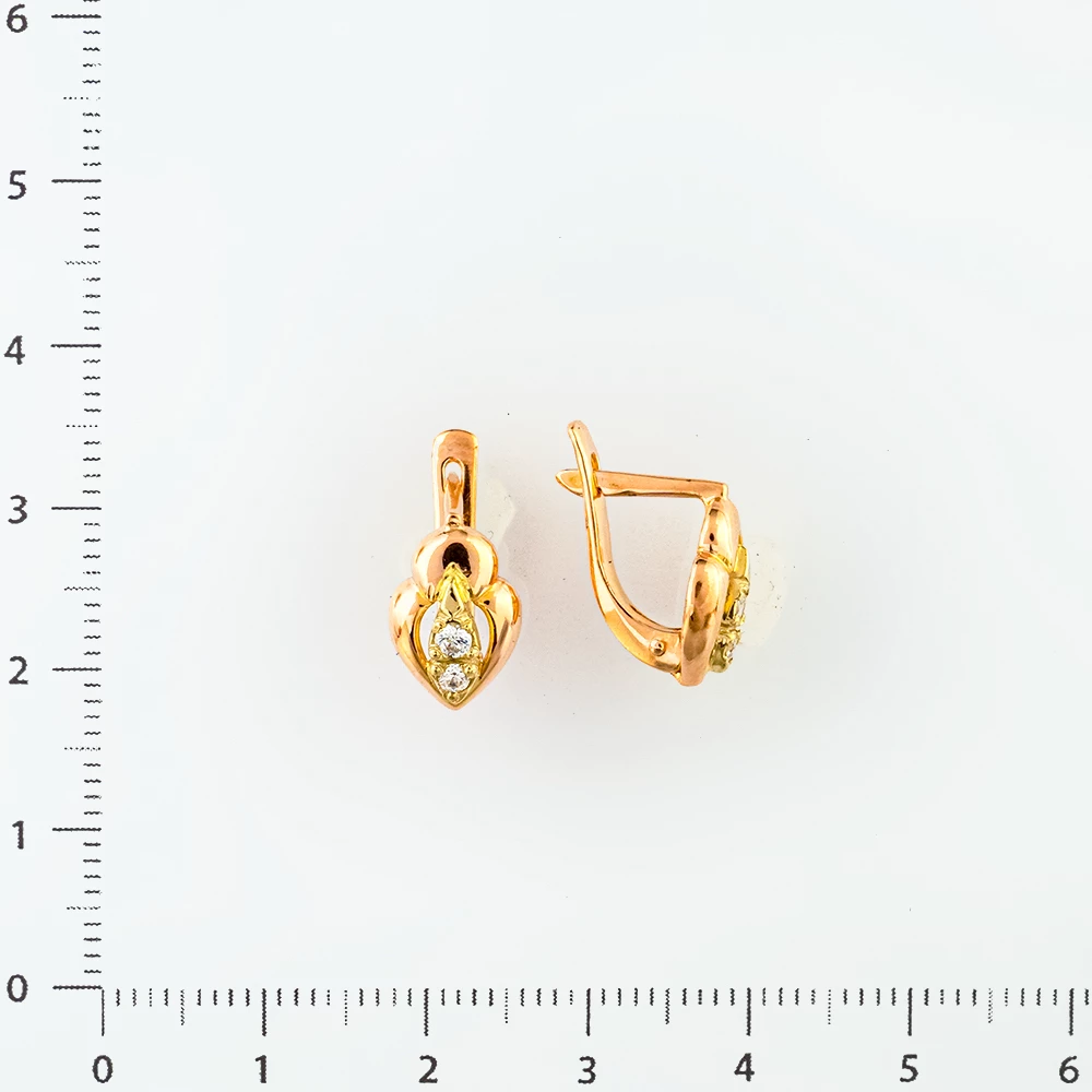 Серьги с фианитом из красного золота 585 пробы