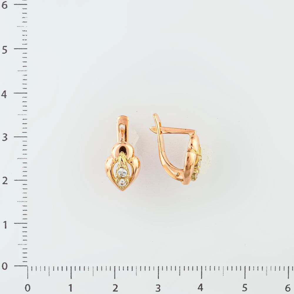 Серьги с фианитом из красного золота 585 пробы