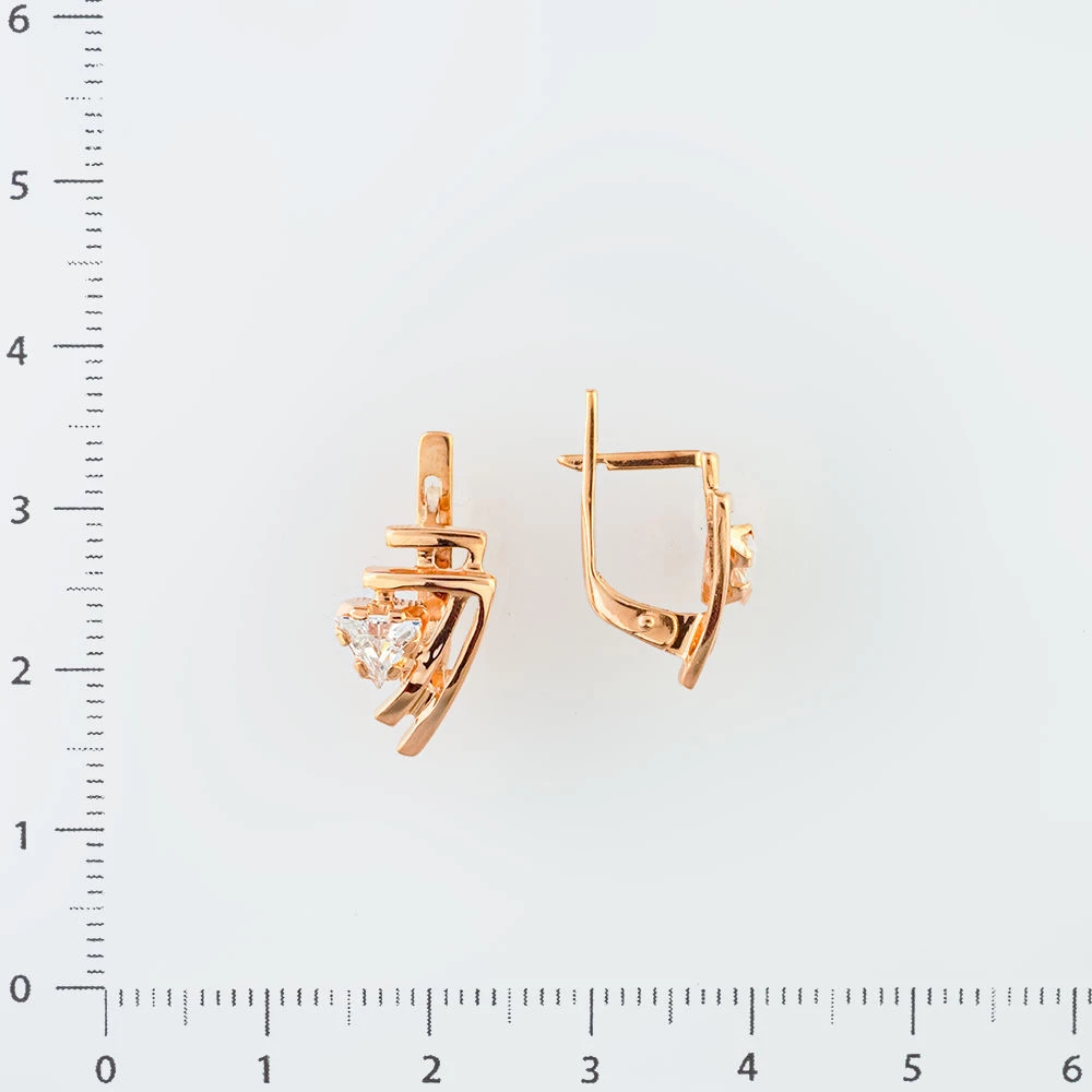 Серьги с фианитом из красного золота 585 пробы