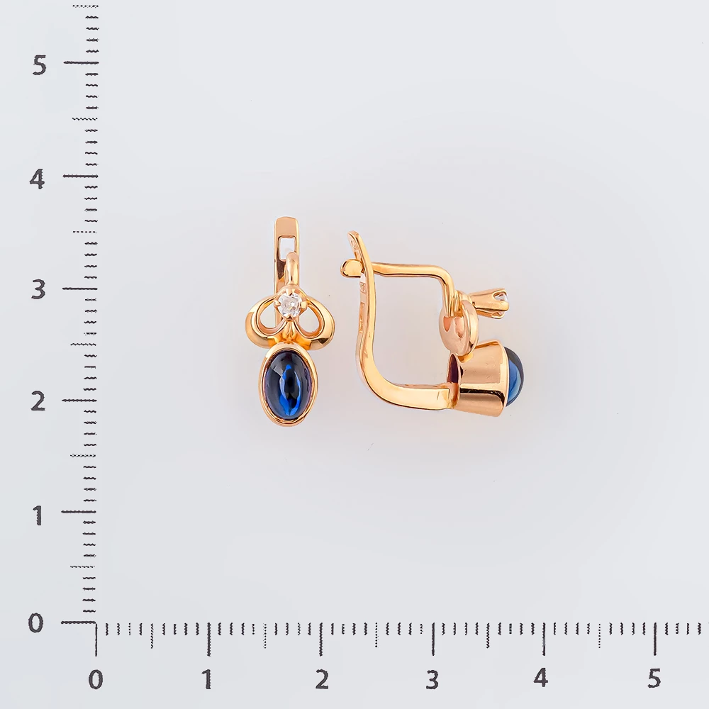 Серьги с фианитом из красного золота 585 пробы
