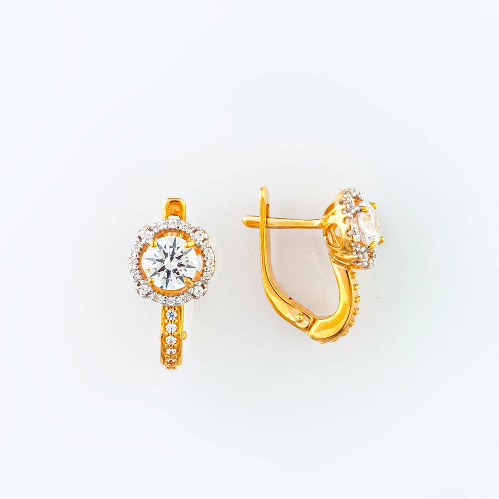 Серьги с фианитом из красного золота 585 пробы